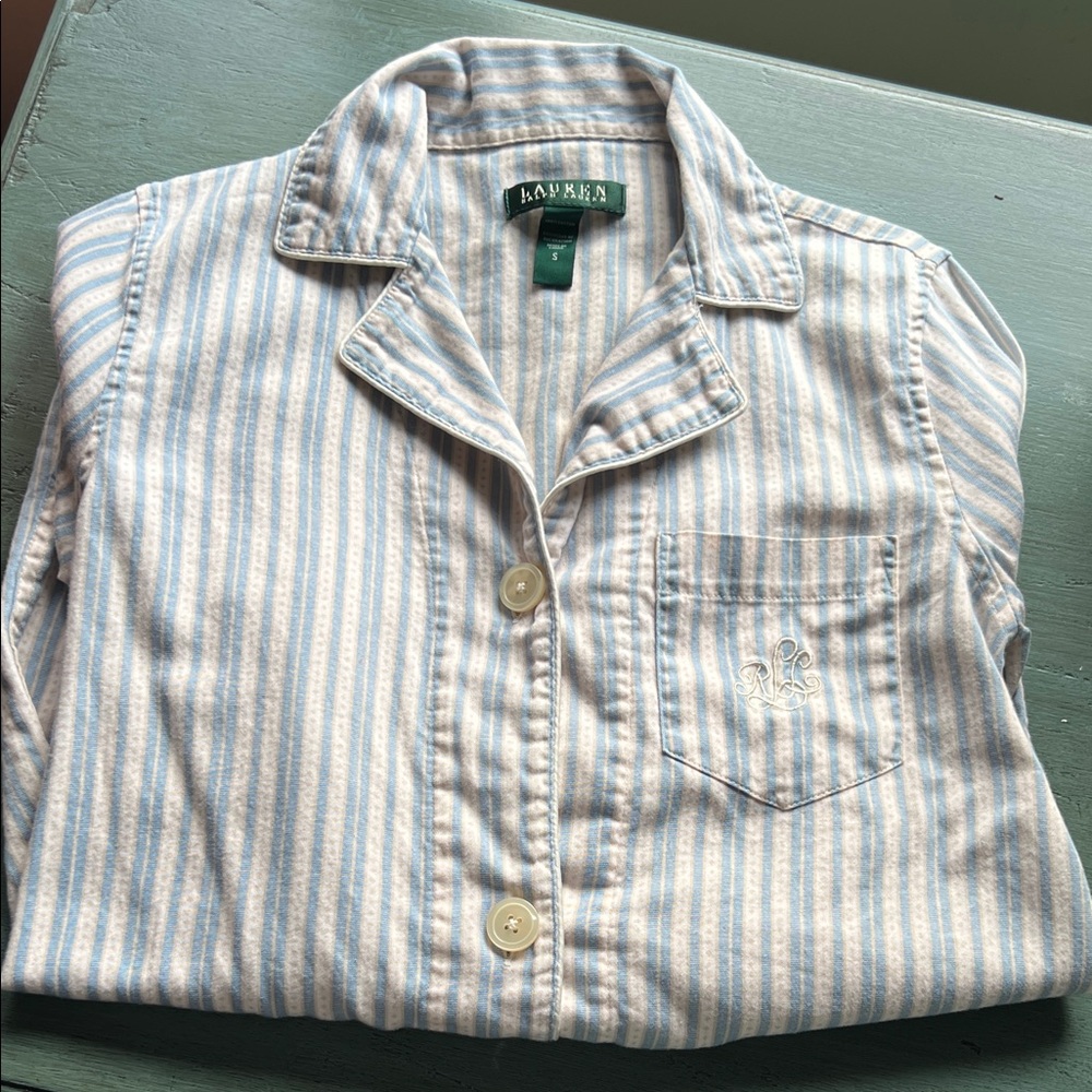 Lauren Ralph Lauren Light Blue and White Striped Sleep Shirt